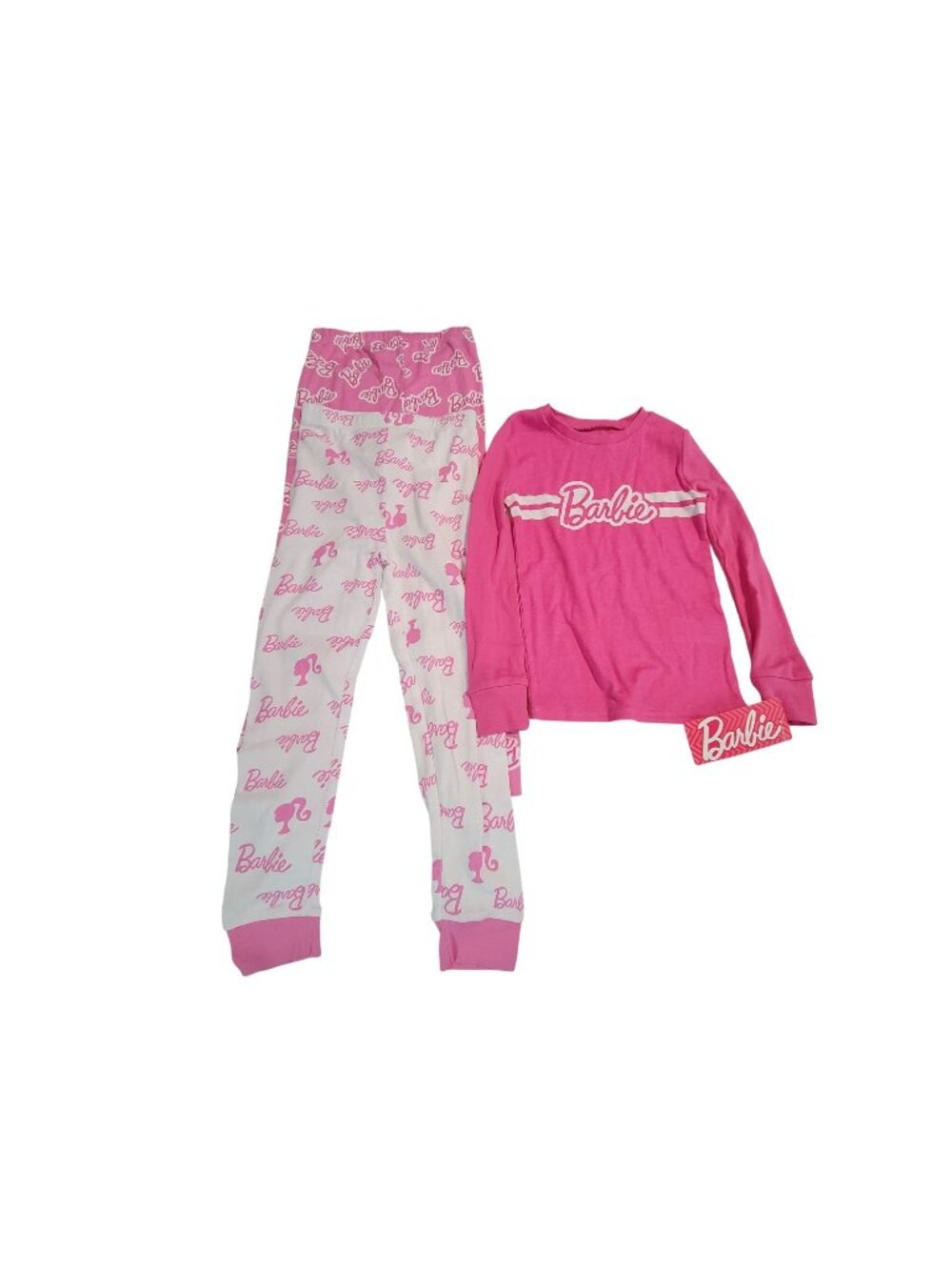 Barbie Girls Pink Pajama 3 Pieces Set Long Sleeve Top & Printed Pants Size 6